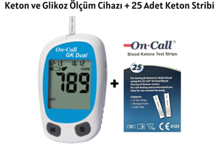 On Call GK Dual Kan Şekeri ve Keton Ölçüm Cihazı + 25 Adet Keton Ölçüm Stribi