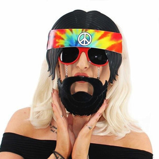 Lunaev Siyah Saçlı Bandana Tasarımlı Hippi Parti Gözlüğü 26x18 cm