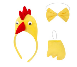 Lunaev Çocuk Horoz Tavuk Kostüm Seti 3 Parça (Taç + Papyon + Kuyruk) Parti Kostümü