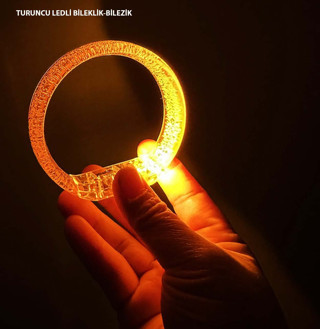 Lunaev Turuncu LED Işıklı Baskı Yapılabilen Pilli Bileklik Bilezik 1,5 cm Genişlik Parti Aksesuarlar