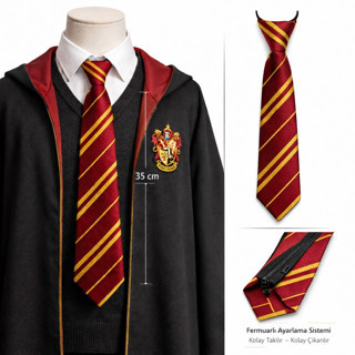 Lunaev Harry Potter Gryffindor Fermuarlı Ayarlanabilir Kravat Parti Aksesuarları
