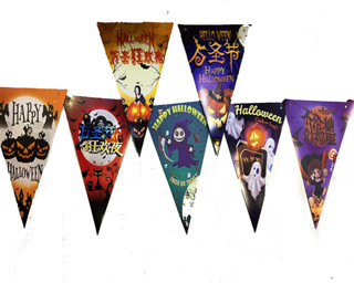 Lunaev Lüks Baskılı Üçgen Model Halloween Banner Süs Bayrak 8 li Parti Aksesuarları