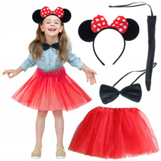 Lunaev Minnie Mouse Kostüm Seti Etek Taç Kuyruk Papyon Gösteri Seti Parti Kostümü