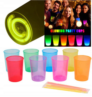 Lunaev Karanlıkta Yanan Gece Işığı Mega Glow Bardaklar 8 Adet 8.5 x 10.5 cm Parti Aksesuarları