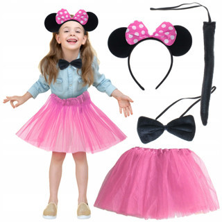 Lunaev Minnie Kostüm Seti (Pembe Tütü Etek + Pembe Taç + Papyon + Kuyruk) Parti Aksesuarları