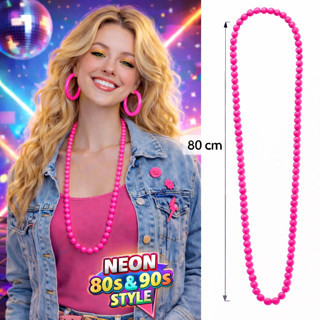 Lunaev Neon Pembe Boncuk Kolye 80 cm – Retro 80’ler 90’lar Parti Aksesuarı