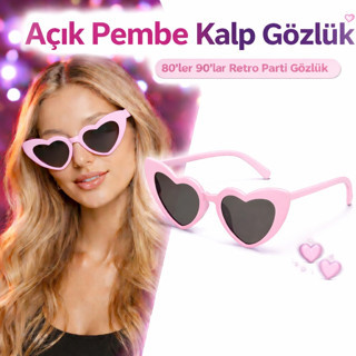 Lunaev Pembe Retro Kalp Gözlük – 80’ler 90’lar Stil Parti Gözlüğü