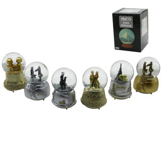Lunaev Büyük Boy - 10 cm Pilli - Işıklı Müzikli Kar Küresi Cam Eskitme İnsan Figürlü - Desen Mix Ren