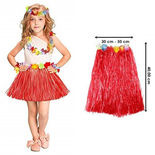 Lunaev Hawaii Hula Eteği Kırmızı Renk 40 cm Parti Kostümü