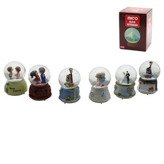 Lunaev Orta Boy - 8 cm Pilli - Işıklı Müzikli Kar Küresi Cam İnsan Figürlü - Desen Mix Renkli Herhan