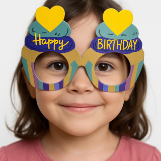 Lunaev Cupcake Temalı Doğum Günü Renkli Karton Happy Birthday Gözlüğü 6 Adet