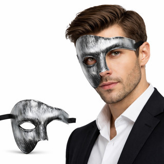 Lunaev Antik Eskitme Gümüş Erkek Yarım Maske - Phantom &amp;amp; Balo Maskesi