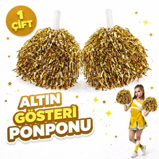 Lunaev 1 Çift ( 2 Adet ) Altın Renk 23 Nisan 19 Mayıs 29 Ekim Okul Gösteri Ponponları Ekstra Dolgun