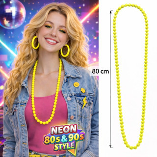 Lunaev Neon Sarı Boncuk Kolye 80 cm – Retro 80’ler 90’lar Parti Aksesuarı
