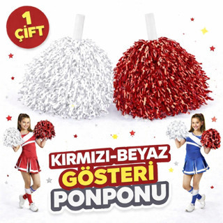 Lunaev 1 Çift ( 2 Adet ) Kırmızı-Beyaz Renk 23 Nisan 19 Mayıs 29 Ekim Okul Gösteri Ponponları Ekstra