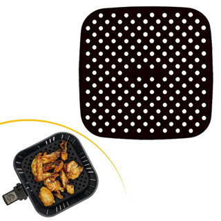 Lunaev Siyah Isıya Dayanıklı Yıkanılabilir Silikon Fırın Ve Airfryer Kare Model Pişirme Matı 21,5 cm