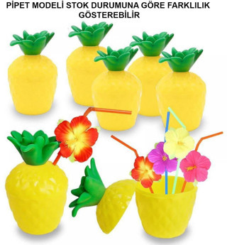 Lunaev Ananas Hawaii Luau Aloha Pipetli İçecek Kabı Bardak 10x13 cm 1 Adet Parti Aksesuarları
