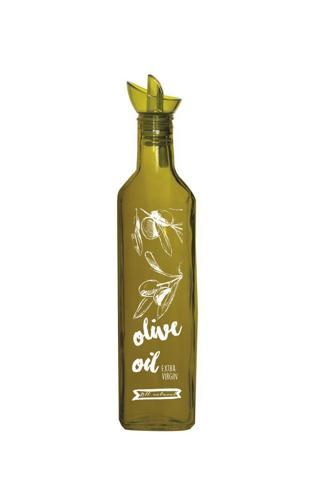 0,5 lt Olive Oil Desen Yeşil Kare Cam Yağlık