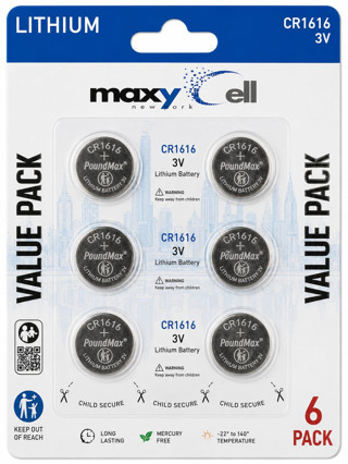 PoundMax MaxyCell 6 Adet 1616 CR1616 DL1616 3V Lityum Madeni Para Pilleri
