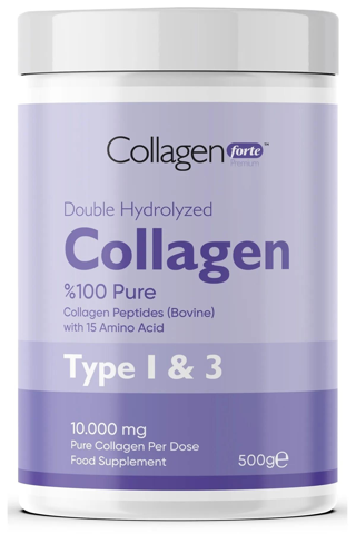 Collagen Powder 500g, %100 Saf, Doğal Çift Hidrolize Kolajen Peptitler (50 PORSİYON)