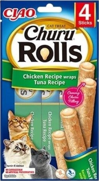 Inaba Ciao Churu Rolls Sticks Tavuk Sargılı ve Ton Balıklı Kedi Ödül Maması 10 Gr 4 Adet