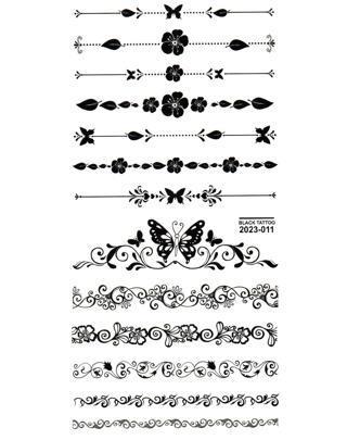 Tattoo Geçici Dövme Vücut Dövmesi 9x19 cm (siyah011) - Kelebek Çiçek Desenli