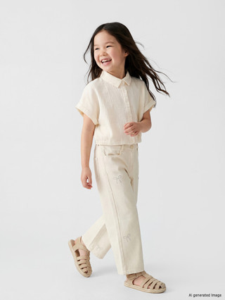 LCW Kids Ekru Kız Çocuk Taş İşlemeli Gabardin Pantolon