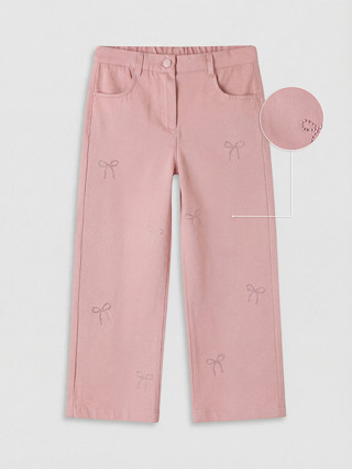 LCW Kids Pembe Kız Çocuk Taş İşlemeli Gabardin Pantolon