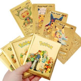 Pokemon Vmax Gold Card Tcg Dx Gx Altın Esnek Oyuncu & Koleksiyon Pokemon Kartı 10 Adet Cep Paket