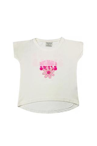 Boncuk İşlemeli Çiçekli Kız Bebek T-shirt Beyaz