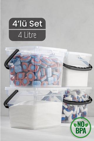 4lü 4 Litre Toz Tablet Deterjan Saklama Kabı - Deterjan Kutusu, Toz Tablet Deterjan Kabı Beyaz