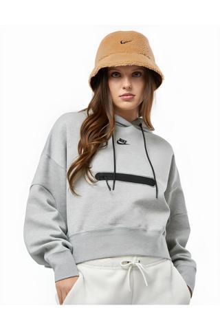 Sportswear Tech Fleece Kadın Kapüşonlu Gri Hoodie geniş kesim sweatshirt