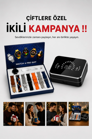 Aynalı Bluetooth Kulaklık Akıllı Saat Seti Anc Özelliği Dokunamatik