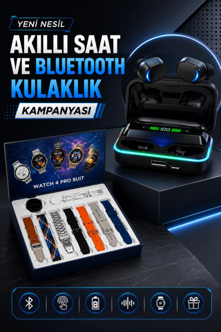Bluetooth Kulaklık Akıllı Saat 7 Kordonlu Metal Kordon Plastik Kordon