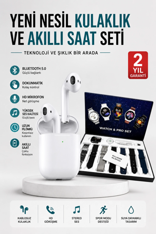 2025 Model Akıllı Saat 2.Nesil Tws Bluetooth Kulaklık Yüksek Ses Kaliteli