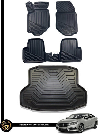 Honda Civic 3D Havuzlu Paspas Sedan 2016-2020 + Bagaj Havuzu İkili Set