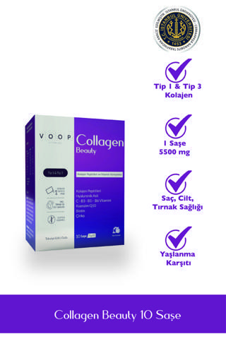 Voop Collagen Beauty Tip 1 Ve Tip 3 5500 Mg Nar Aromalı Hyaluronic Asit+q10+biotin+çinko 10 Saşe 10x7 Gr