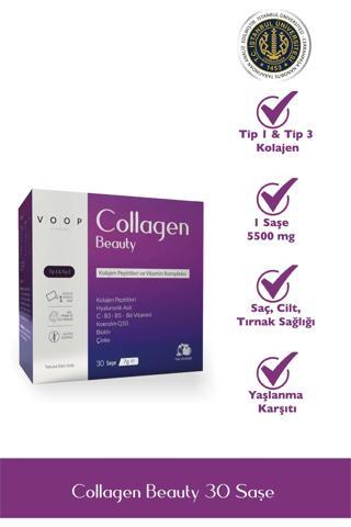 Voop Collagen Beauty Tip 1 ve Tip 3 5500 mg Nar Aromalı Hyaluronic Asit+Q10+Biotin+Çinko 30 Saşe 7 gr