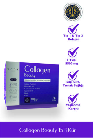 Voop Collagen Tip 1 Ve Tip 3 5500 mg Nar Aromalı Hyaluronic Asit+q10+biotin+çinko 15 Shot X 40 ml