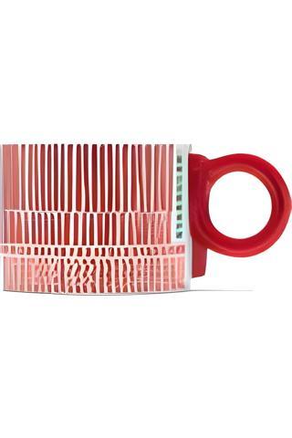 Starbucks Çizgi Desenli Porselen Kupa - Kırmızı - 296 ml
