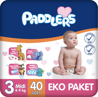 Paddlers Bebek Bezi 3 Numara Midi 40 Adet (4-9 Kg) Eko Paket