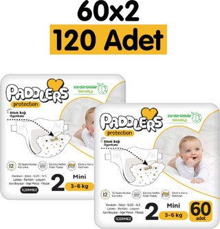 Paddlers Protection Bebek Bezi 2 Numara Mini 120 Adet (3-6 Kg) 2'li Jumbo Set