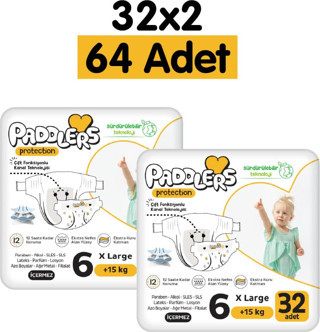 Paddlers Protection Bebek Bezi 6 Numara X-Large 64 Adet (15+Kg) 2'li Jumbo Set