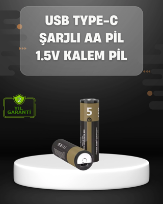 zenvia Usb Type-c Girişli Şarjlı Aa Lityum Pil | 1.5v Sabit Çıkış | 3200mwh (2'li Paket) znv2