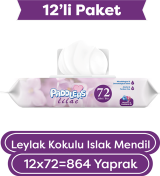 Paddlers Leylak Kokulu Islak Mendil 12x72 li Koli (864 Yaprak)