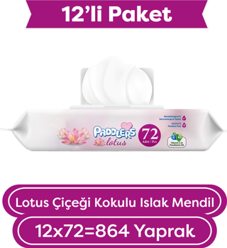 Paddlers Lotus Çiçeği Kokulu Islak Mendil 12x72 li Koli (864 Yaprak)