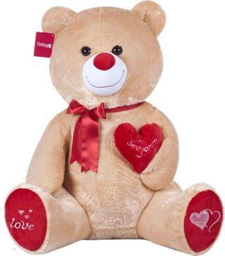Sevimli Yumoş Peluş Ayı Oturan Kalpli Peluş Ayı Kahverengi 47 cm