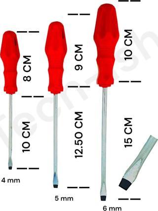 Tek-İş Düz Tornavida Seti 3'lü Düz Uçlu Kırmızı Saplı