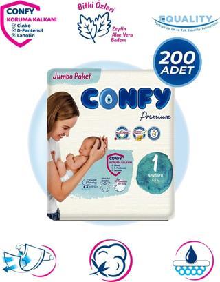 Confy Premium 1 Numara Bebek Bezi Yenidoğan 2 - 5 Kg 200 Adet