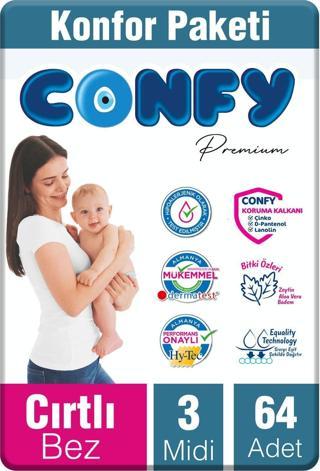 Confy Premium Bebek Bezi 3 Beden Midi 4 - 9 Kg 64 Adet